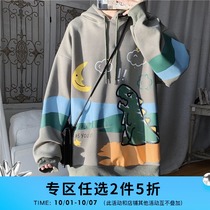 Melody windmill graffiti printing sweater mens autumn pullover Super fire cec lazy wind loose top Korean tide