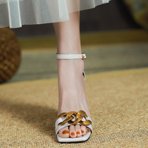 Word-lined sandals sandals 2022 New summer net red High heels with womens shoes coarse and white design feelings of little crowdsourced