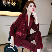Red Gold Velvet Suit Jacket Woman