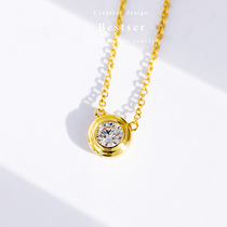 Blue Bestser (Morning dew)18K gold diamond necklace Female gold clavicle chain Single diamond Color Gold Pendant Gift