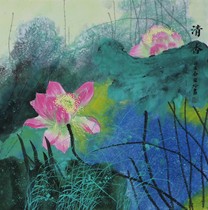  G12 Four-foot bucket square splashing color freehand flowers and birds(533)Chinese painting lotus calligraphy and painting hand-painted models