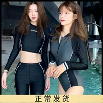 2022 new swimwear women Summer Korea ins black long sleeves sunscreen for slim and split surfing diving suit