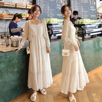 Chiffon suspender dress 2021 new womens summer popular net red shaking sound two-piece suit long dress super fairy tide