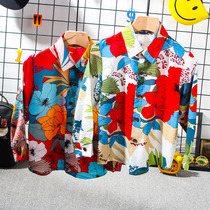 Childrens clothing autumn new boy printed shirt Korean trend handsome flower shirt childrens long sleeve slim top tide