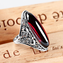 Jiashun 925 Thai silver Garnet Ruby exaggerated index finger big ring female European and American fashion personality joint ring