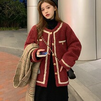 Fanchy small fragrant wind lamb wool coat female winter Korean version of loose short thick Joker foreign style warm plush top