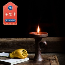 Old oil lamp ancient method wood burning coarse pottery oil lamp pure hand-made ceramic retro antique ghee candle holder candle holder Buddha lamp