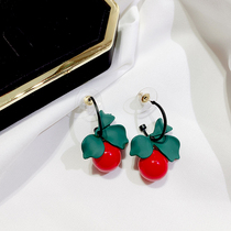 Temperament Super Xiansen Flower Red Pearl Earrings Korean Joker Advanced Sense Net Red Cherry Earrings Earrings Female Tide