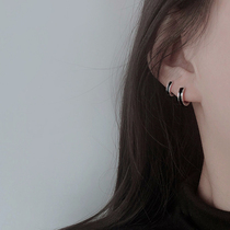 Black and white matching brief about small ear button 925 pure silver personality 100 hitch ring male and female couple earrings Han version earrings