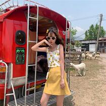 Summer dress Korean version of very fairy French niche two-piece set 2021 New suspenders top high waist skirt suit women