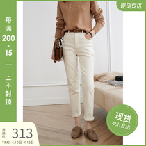 Town Shop JPOO Jane Pu Japan Imports are expected to be harsh and thin white plus velvet jeans High waist 90% Pants Woman