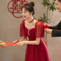 Pregnant woman toast brides 2022 new advanced senses womens wine red big code summer engagement evening gown dress length