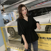 2022 new lactation clothes summer clothes pregnant womens tops Western-style chiffon shirts scheming niche shirts nursing clothes