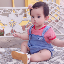Girls Cowboy Strap 2019 New Summer Korean version of children 1 baby girl 3 years old foreign-style denim pants