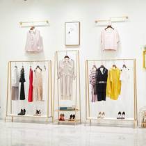 Simple clothing store display rack wrought iron womens clothing store hanger display rack gold shelf floor-standing clothes shelf