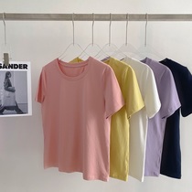 BI into high quality summer vneck short sleeve front shoulder t-shirt round neck solid color base top half sleeve slim thin