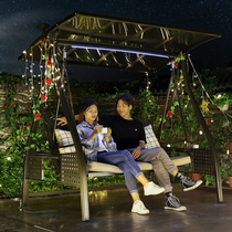 Outdoor swing solar light three rocking chair wrought iron Terrace outdoor hanging chair courtyard garden double swing