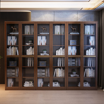 New Chinese style solid wood bookcase light luxury floor with glass door locker combination whole wall office wooden storage cabinet