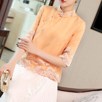 Chinese cheongsam top spring 2021 new womens retro style improved Half sleeve disc buckle Republic of China embroidered top summer