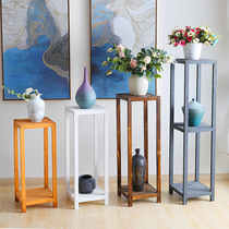 Indoor solid wood new Chinese style flower rack Living room balcony floor-to-ceiling multi-layer wooden bonsai shelf single
