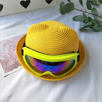 Childrens hats spring and summer flying glasses straw hats for men and women baby curling hat sunscreen sunshade woven fishermans hat