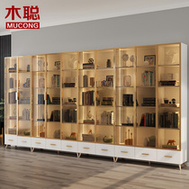 Modern light luxury bookcase bookshelf display cabinet with glass door floor with foot combination study bookcase solid wood can be customized