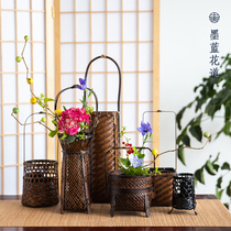 Hand-woven small flower basket ornaments bamboo woven vase flower utensils Zen Chinese Japanese-style flower arrangement utensils flower basket