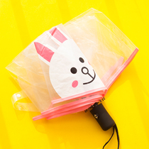 Koni Rabbit transparent umbrella folding umbrella three-fold umbrella Cute cartoon net red manual automatic double male and female adults