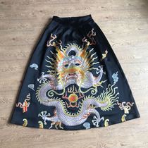  Cloud decoration totem original design skirt Old embroidery plate silver silk satin wild thin long skirt large skirt casual