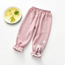 Baby Chiffon sky blue lace anti-mosquito nine-point pants Infant solid color childrens summer thin leggings