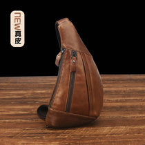 Chest bag new leather mens head layer cowhide shaped retro casual tide outdoor travel mobile phone shoulder messenger bag