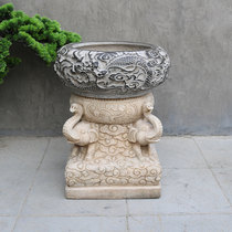 Ancient stone carving flower pot Ming and Qing Dynasties antique old stone cylinder small basin fish ornaments old stone bluestone white marble antique fish tank