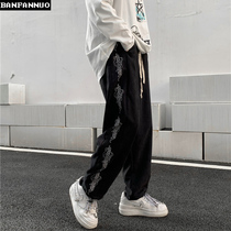  Dark mens cashew flower high street pants mens design sense niche stitching trousers trendy street hip-hop drawstring pants