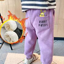 Children winter outside wearing gush thickened sports pants male and female pants male pants new baby casual bunches leg pants long pants