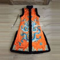  Cloud decoration totem original design womens kaftan old embroidery handmade embroidery Blue dragon folio plus cotton plus wool stand-up collar long horse clip