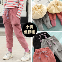 Girls corduroy casual pants plus velvet thickened winter high-waisted cotton trousers warm pants