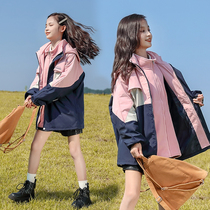 Girls coat autumn and winter models 2022 new middle-aged childrens foreign style thickened polar fleece jacket three-in-one detachable