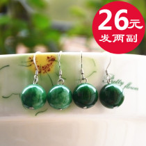 s925 sterling silver retro jade drop earrings Emerald agate round bead earrings water drop earrings ethnic handmade ear jewelry