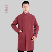 Jushifu cotton linen mens long suit Chinese Tang suit improved Chinese tunic suit cotton padded jacket cotton pants large size meditation dress