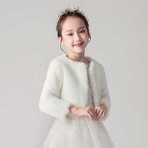 Girls Shawl Childrens cloak cloak out autumn and winter white velvet thickened baby flower girl dress performance jacket