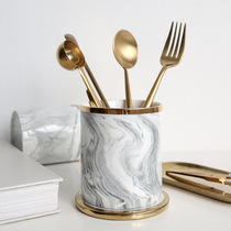Nordic ceramic marble grain storage tube Gold makeup brush storage tube Phnom Penh pen holder vase ornaments