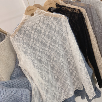 Lolora pile collar lace base shirt female 2021 new autumn slim fit embroidered sexy mesh top