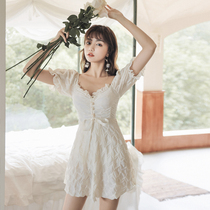 Swimsuit female 2021 new fairy fan Hot Spring Holiday skirt style one-piece slim belly covered belly Korean ins Wind swimsuit