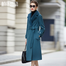 21 Autumn and winter New popular double-sided woolen coat womens long knee mink fur collar non-cashmere woolen coat