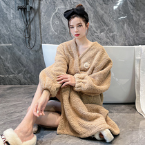 Nightgown winter womens 2022 new coral fleece pajamas nightgown womens autumn and winter thickened and lengthened flannel home service
