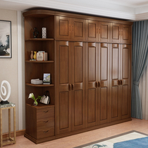  New Chinese style wardrobe solid wood logs easy assembly wardrobe Economical small apartment household bedroom 5 doors 6 doors storage cabinet