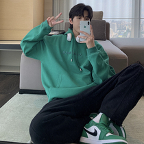 Hualun winter ins tide brand Hong Kong style embroidery sweatshirt men autumn winter hood plus fleece thick loose trend versatile