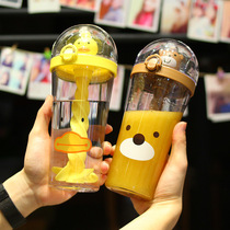 Creative little yellow duck pig straw water Cup cartoon mixing cup cute girl children Net Red Cup portable