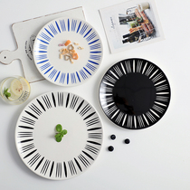Creative line pattern plate household disc dish flat plate breakfast snack plate Western food salad plate ceramic tableware