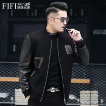 Winter new Haining leather leather coat mens fur short sheep shearing mens fur baseball collar one-piece jacket